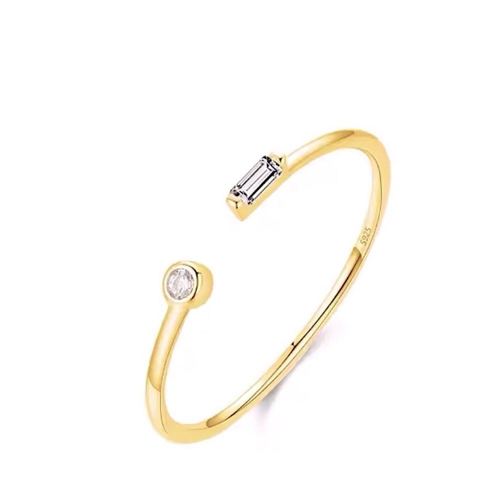 Dainty 14k Gold‎ Filled Baguette Solitaire Diamond Simulant Ring